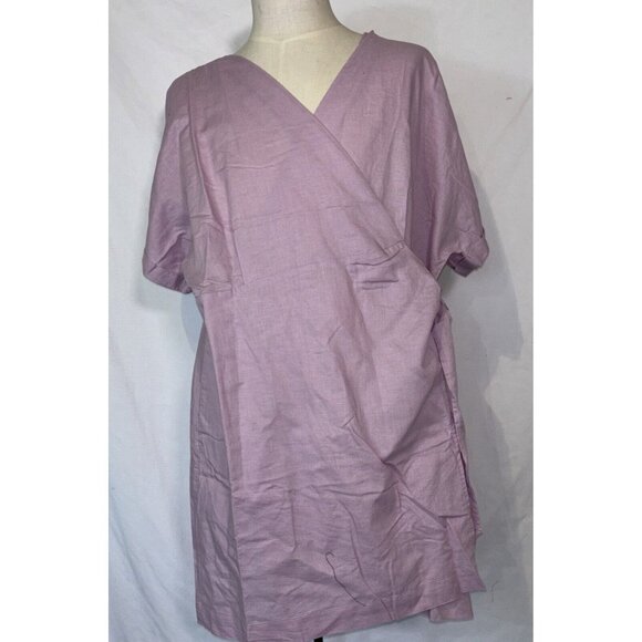 NWT Hudson North Rose Pink Linen Blend Belted Wrap Summer Dress Pockets Sz 3XL - Picture 3 of 16